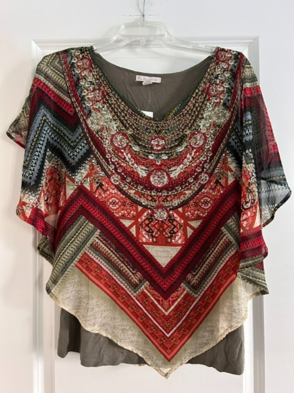 NWT Dress Barn Sheer Overlay Beaded Top, Size Small